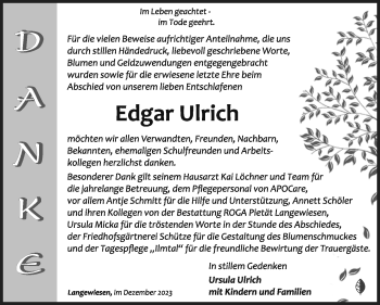 Traueranzeige von Edgar Ulrich von Südthüringer Presse