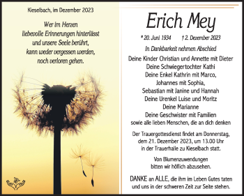 Traueranzeige von Erich Mey von Südthüringer Presse