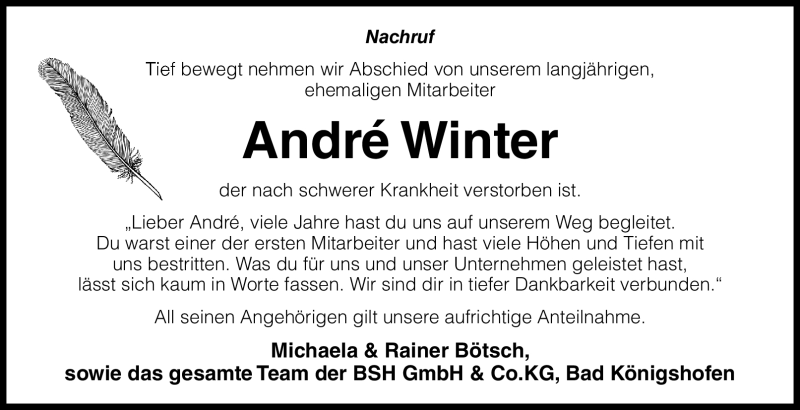  Traueranzeige für André Winter vom 04.12.2023 aus Südthüringer Presse
