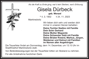 Traueranzeige von Gisela Dürbeck von Frankenpost