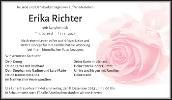 Traueranzeige von Erika Richter von Frankenpost