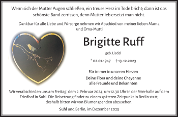 Traueranzeige von Brigitte Ruff von Südthüringer Presse