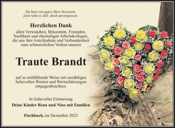 Traueranzeige von Traute Brandt von Südthüringer Presse