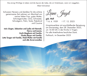 Traueranzeige von Liane Jagel von Frankenpost