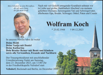 Traueranzeige von Wolfram Koch von Südthüringer Presse
