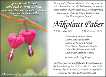 Traueranzeige von Nikolaus Faber von Südthüringer Presse