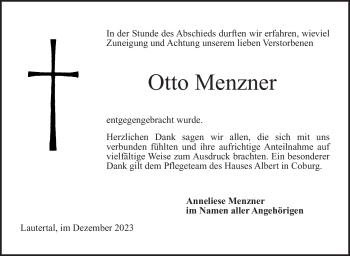 Traueranzeige von Otto Menzner von Neue Presse Coburg
