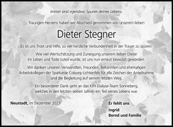 Traueranzeige von Dieter Stegner von Neue Presse Coburg