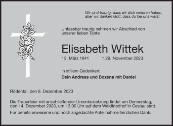 Traueranzeige von Elisabeth Wittek von Neue Presse Coburg