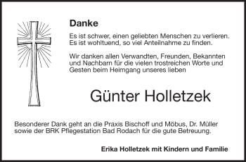 Traueranzeige von Günter Holletzek von Neue Presse Coburg