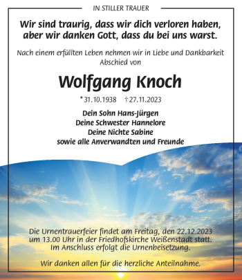 Traueranzeige von Wolfgang Knoch von Frankenpost