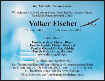 Traueranzeige von Volker Fischer von Südthüringer Presse