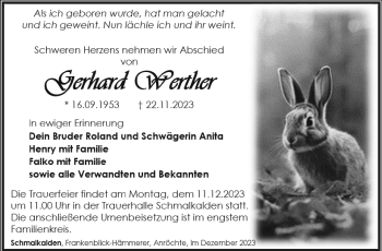 Traueranzeige von Gerhard Werther von Südthüringer Presse