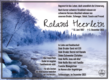 Traueranzeige von Roland Heerlein von Südthüringer Presse