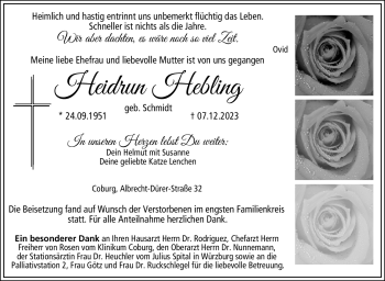 Traueranzeige von Heidrun Hebling von Neue Presse Coburg
