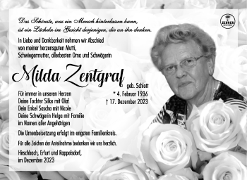 Traueranzeige von Milda Zentgraf von Südthüringer Presse
