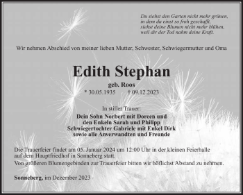 Traueranzeige von Edith Stephan von Südthüringer Presse