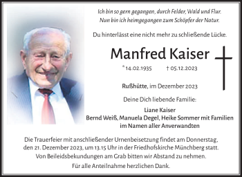Traueranzeige von Manfred Kaiser von Frankenpost