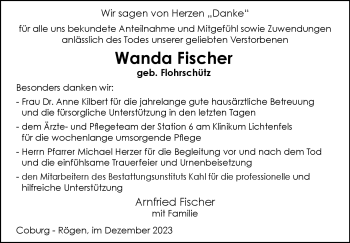 Traueranzeige von Wanda Fischer von Neue Presse Coburg