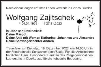 Traueranzeige von Wolfgang Zajitschek von Frankenpost