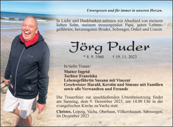 Traueranzeige von Jörg Puder von Südthüringer Presse