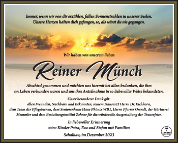Traueranzeige von Reiner Münch von Südthüringer Presse