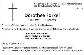 Traueranzeige von Dorothee Forkel von Neue Presse Coburg