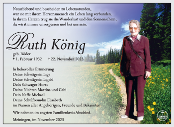 Traueranzeige von Ruth König von Südthüringer Presse