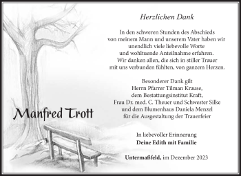 Traueranzeige von Manfred Trott von Südthüringer Presse