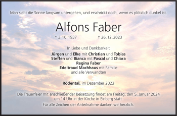 Traueranzeige von Alfons Faber von Neue Presse Coburg