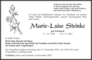Traueranzeige von Marie-Luise Steinke von Südthüringer Presse