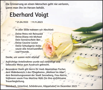 Traueranzeige von Eberhard Voigt von Südthüringer Presse