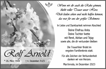 Traueranzeige von Rolf Arnold von Südthüringer Presse