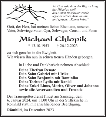 Traueranzeige von Michael Chlopik von Südthüringer Presse
