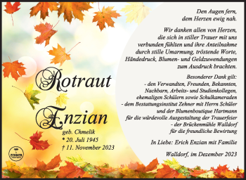 Traueranzeige von Rotraut Enzian von Südthüringer Presse