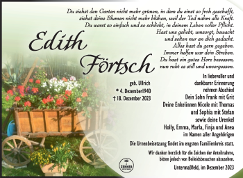 Traueranzeige von Edith Förtsch von Südthüringer Presse