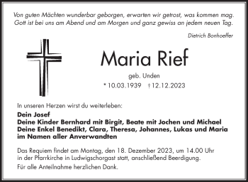 Traueranzeige von Maria Rief von Frankenpost