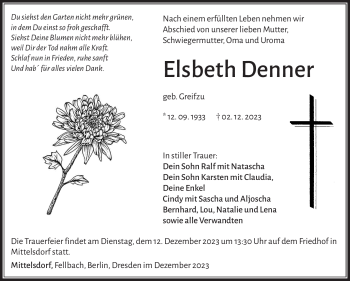 Traueranzeige von Elsbeth Denner von Südthüringer Presse