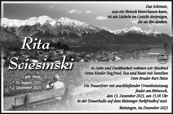 Traueranzeige von Rita Sciesinski von Südthüringer Presse
