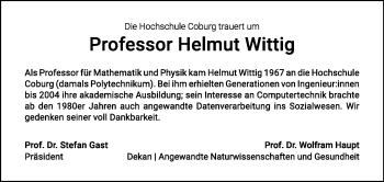 Traueranzeige von Helmut Wittig von Neue Presse Coburg