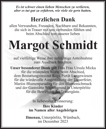 Traueranzeige von Margot Schmidt von Südthüringer Presse