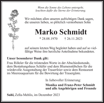 Traueranzeige von Marko Schmidt von Südthüringer Presse