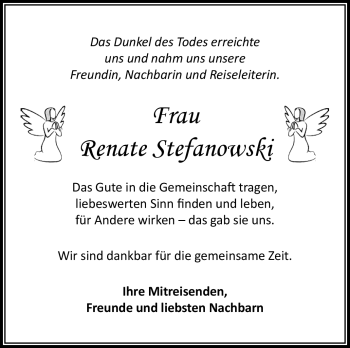Traueranzeige von Renate Stefanowski von Südthüringer Presse