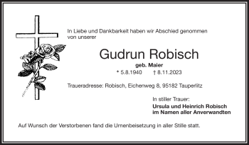 Traueranzeige von Gudrun Robisch von Frankenpost