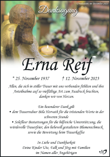 Traueranzeige von Erna Reif von Südthüringer Presse