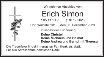 Traueranzeige von Erich Simon von Frankenpost