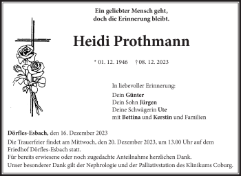 Traueranzeige von Heidi Prothmann von Neue Presse Coburg