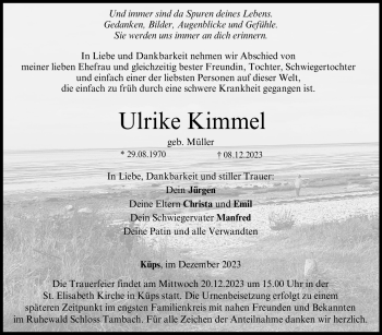 Traueranzeige von Ulrike Kimmel von Neue Presse Coburg