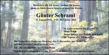 Traueranzeige von Günter Schraml von Frankenpost