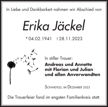 Traueranzeige von Erika Jäckel von Neue Presse Coburg